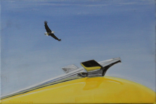 Chrome Eagle, 2023 oil on canvas 10x15